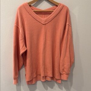 Aerie‎ Women's V-Neck Coral Inside Out Sweater Small